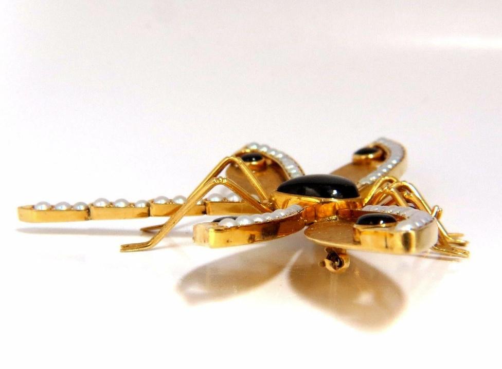 Dragonfly Natural Pearls Blackstar Brooch Pin 18Kt Gold Ref 12303 *v