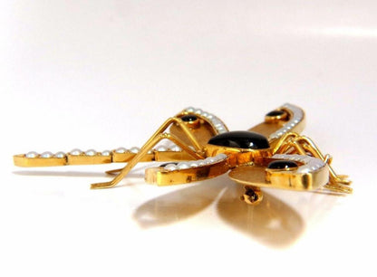 Dragonfly Natural Pearls Blackstar Brooch Pin 18Kt Gold Ref 12303 *v