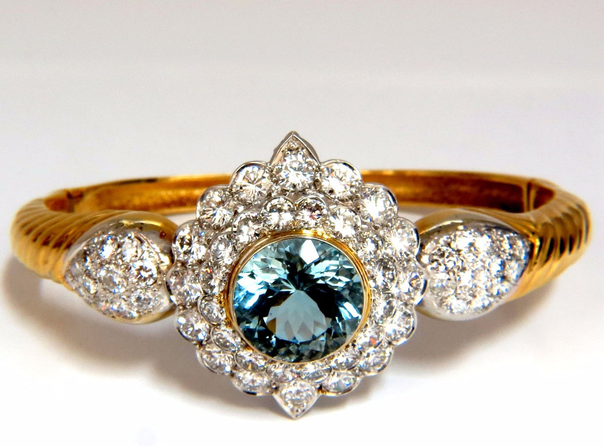 Aquamarine diamonds bangle bracelet 18kt 15.50ct  Natural Italian Cluster *v