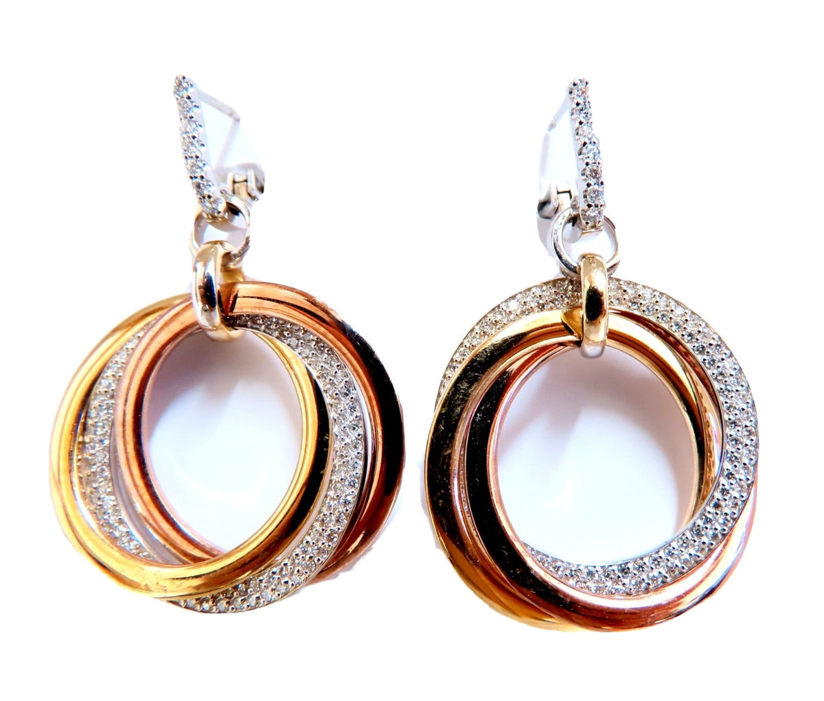 1.36ct natural diamonds rolling loop rings dangle earrings 14kt gold *v