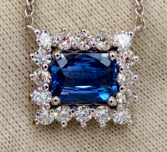 GIA Certified 3.18ct Natural No Heat Blue Sapphire Diamonds Necklace 14kt *v