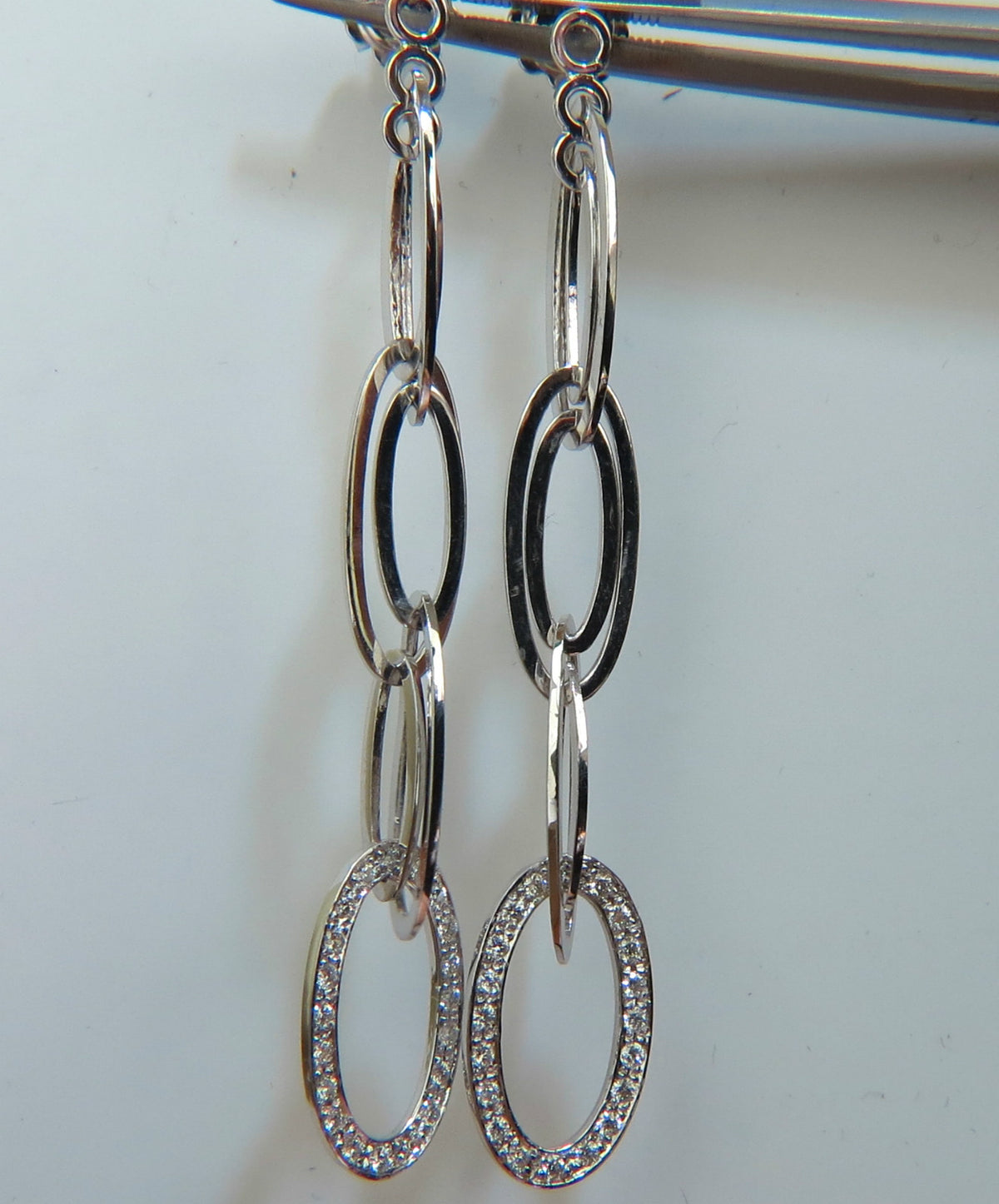 14KT GOLD .46CT ELONGATED OVALS DIAMOND DANGLE EARRINGS HINGED *v
