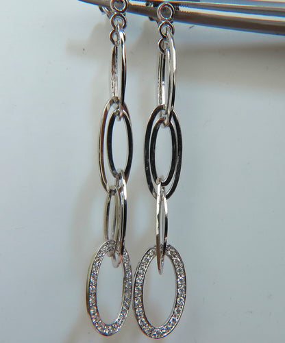 14KT GOLD .46CT ELONGATED OVALS DIAMOND DANGLE EARRINGS HINGED *v