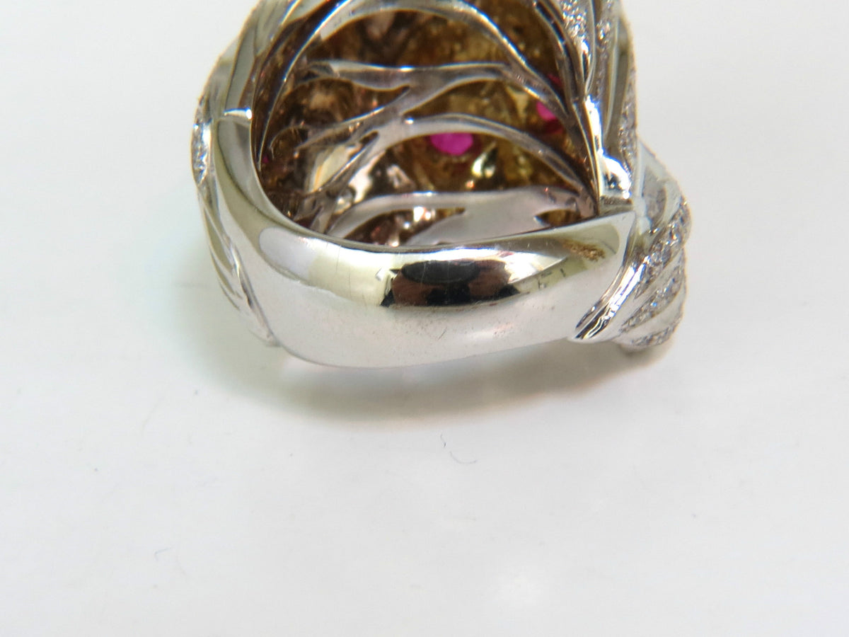 18KT ITALY UNISEX HUGE 3.40CT NATURAL DIAMONDS RUBY LION RING *v