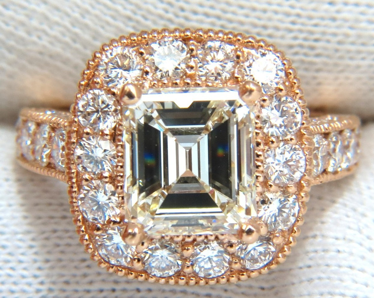 GIA CERTIFIED 5.37CT EMERALD CUT NATURAL DIAMOND RING 18KT HALO CLUSTER *v