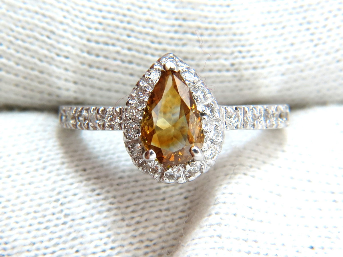 1.60ct. natural fancy color yellow brown diamonds halo ring 14kt *v