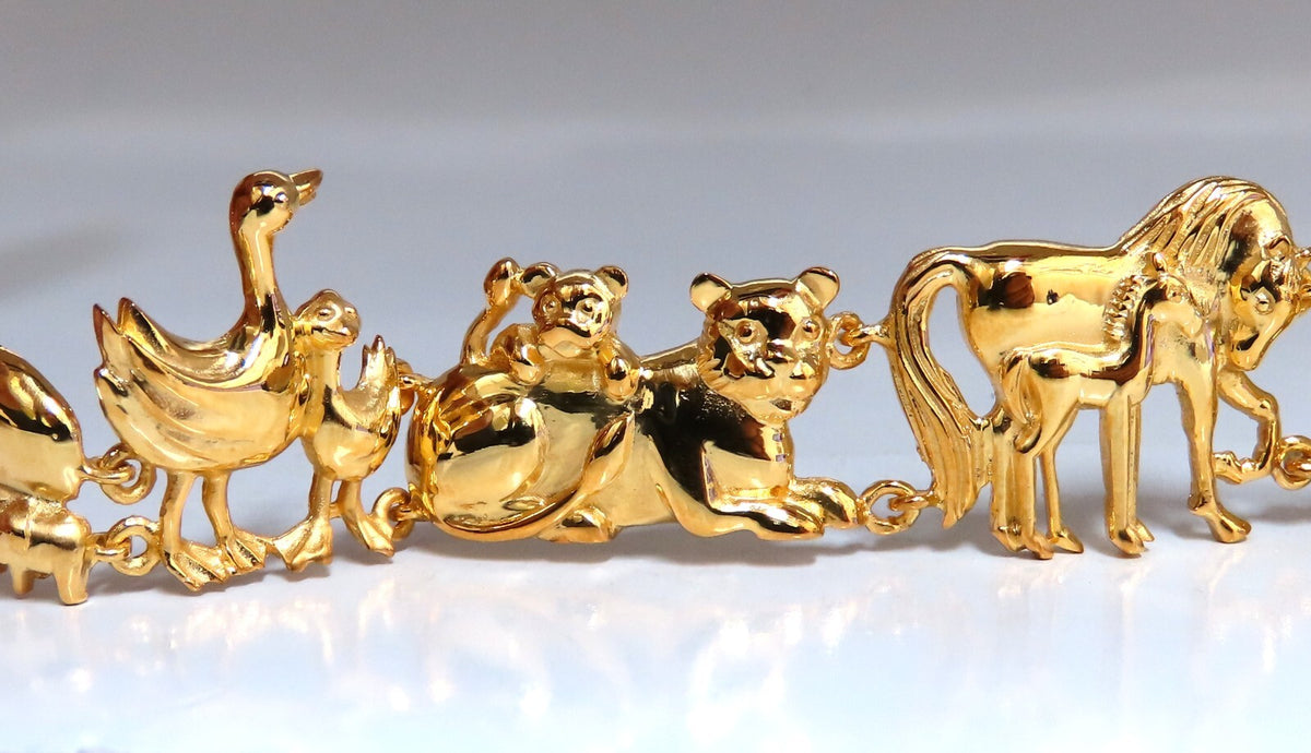14kt Gold Animal Trail Noah Ark Bracelet Bear Sheep Kangaroo Pig Swan Lion *v
