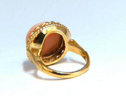18mm 15ct Natural Coral Solitaire Ring 14kt *v