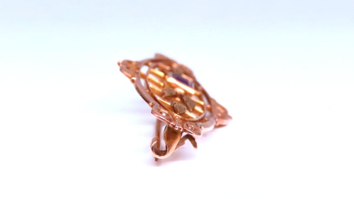 Natural Amethyst Neoclassical Brooch Pin 14kt Gold 12364 *v