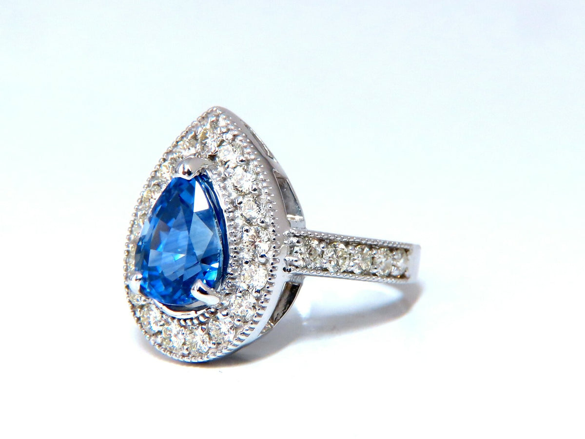 GIA Certified 3.73ct Natural Pear Sapphire Halo Cluster Ring 14 Karat *v