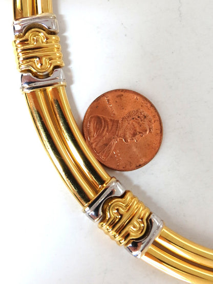 18kt Gold Byzantine Deco Link Necklace Two toned *v