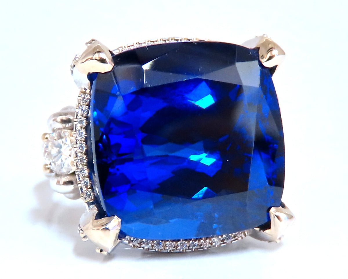 GIA Certified 27.35ct natural Blue Tanzanite diamonds ring 18kt Three Stone *v