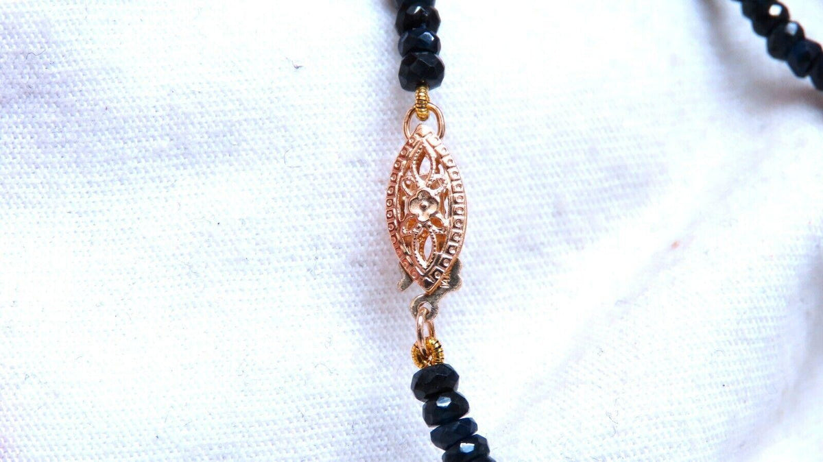 63ct natural Sapphire bead necklace 14 karat clasp Antique Onyx Drop Pendant *v
