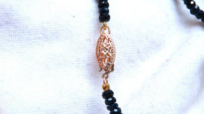 63ct natural Sapphire bead necklace 14 karat clasp Antique Onyx Drop Pendant *v