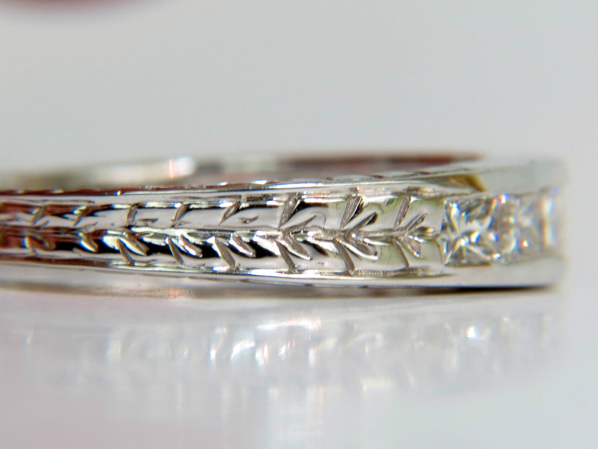 14KT .72CT NATURAL DIAMONDS EDWARDIAN DECO REVIVAL BAND PRINCESS CUTS *v