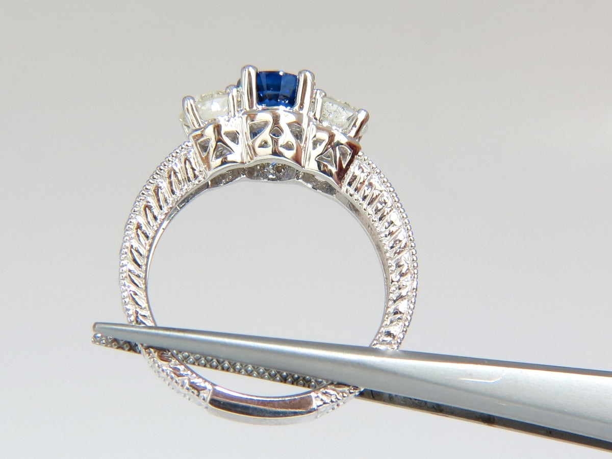 2.14ct NATURAL BLUE SAPPHIRE DIAMONDS RING 14KT CLASSIC  EDWARDIAN DECO *v