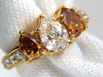 Natural .78ct Pear & 1.52ct Fancy Yellow Brown Diamonds Ring 18kt 10027 *v