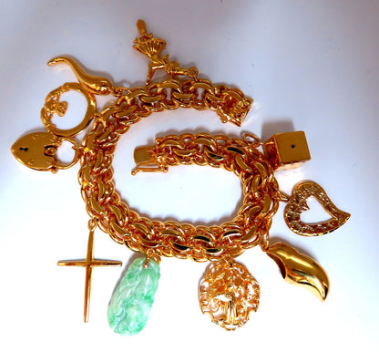 14kt 10 Charm Bracelet Fairy Horn Irish Lock Cross Jade Mary Slipper Heart *v
