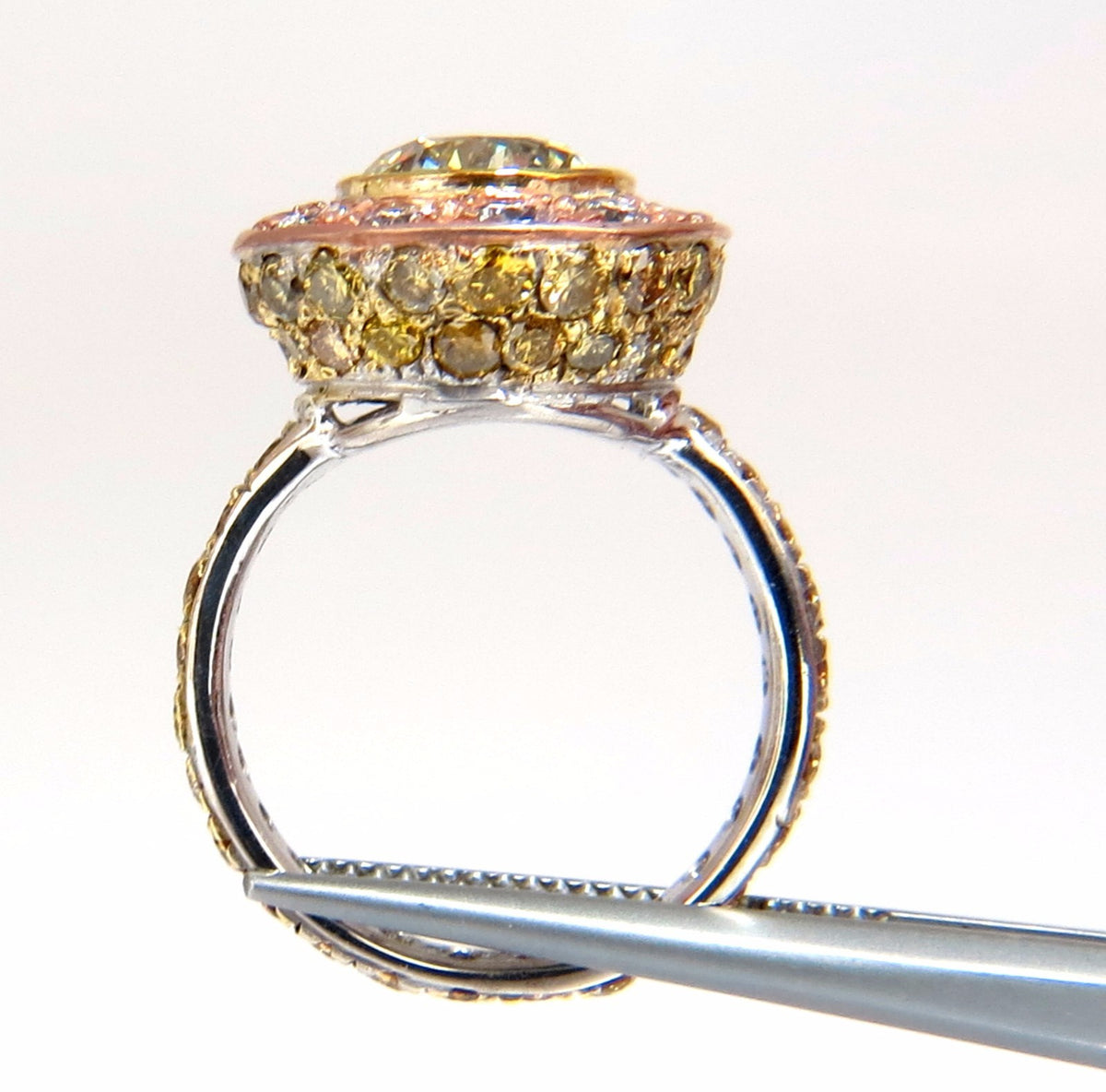 GIA certified 3.67ct Fancy Round Natural Diamond ring circular flush deck*v