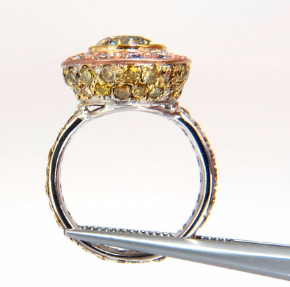 GIA certified 3.67ct Fancy Round Natural Diamond ring circular flush deck*v