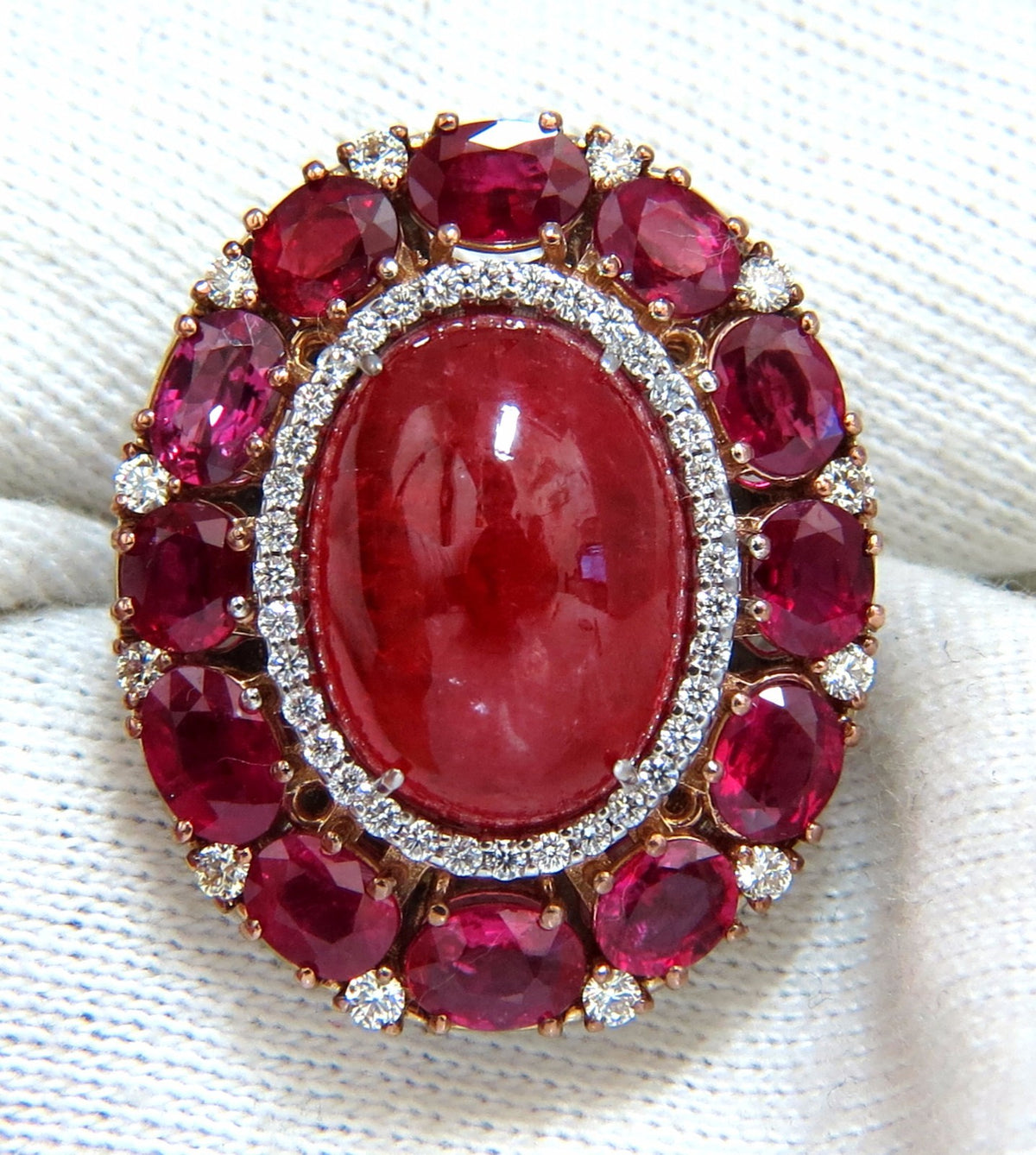 GIA Certified 20.30ct Natural Rhodonite Ruby Diamonds cluster ring 18kt *v