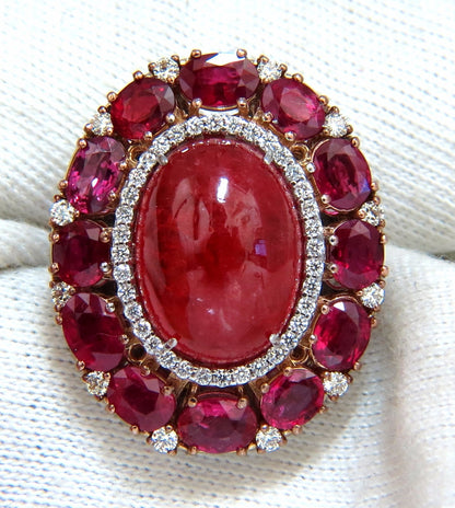 GIA Certified 20.30ct Natural Rhodonite Ruby Diamonds cluster ring 18kt *v