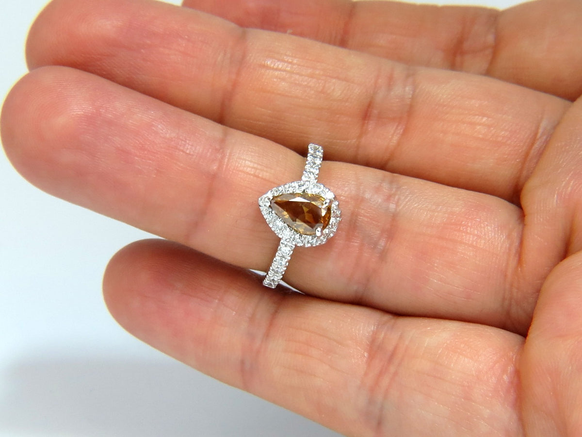 1.60ct. natural fancy color yellow brown diamonds halo ring 14kt *v