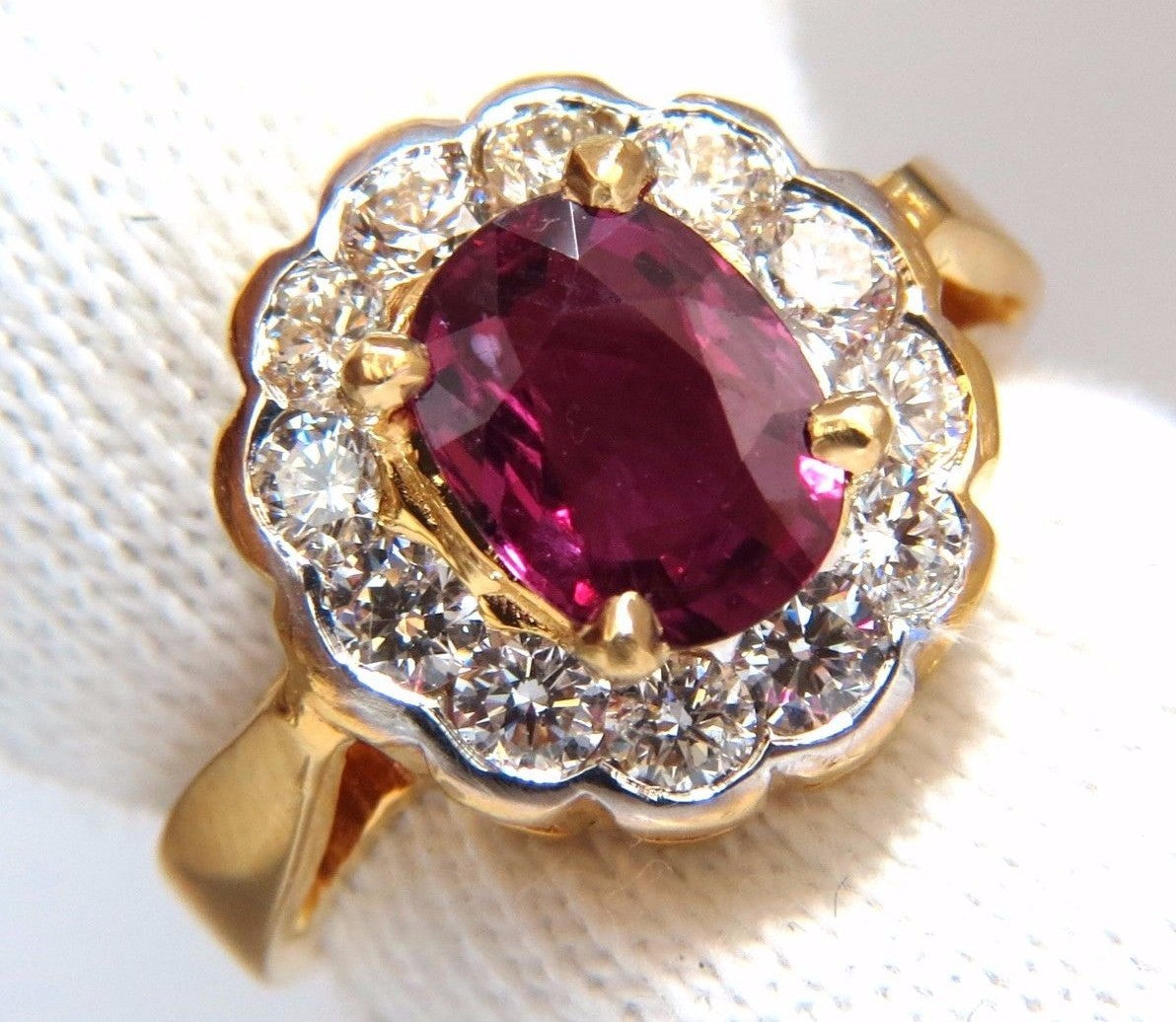 GIA Certified 1.61ct oval cut purple red ruby 1.01ct diamonds ring 18kt *v