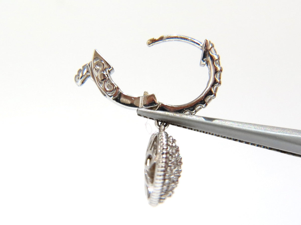 1.30ct dangling hearts on hoop diamonds earrings 14kt g/vs locking lever *v