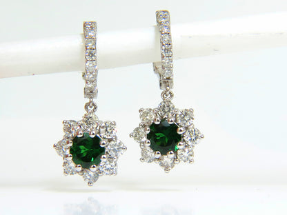 2.88CT NATURAL FINE GEM TSAVORITE DIAMOND DANGLE EARRINGS HOOP 14KT G/VS *v