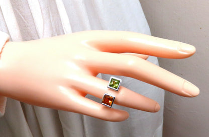 4.00ct natural citrine & peridot ring 18 Karat Gold Mod Goth *v