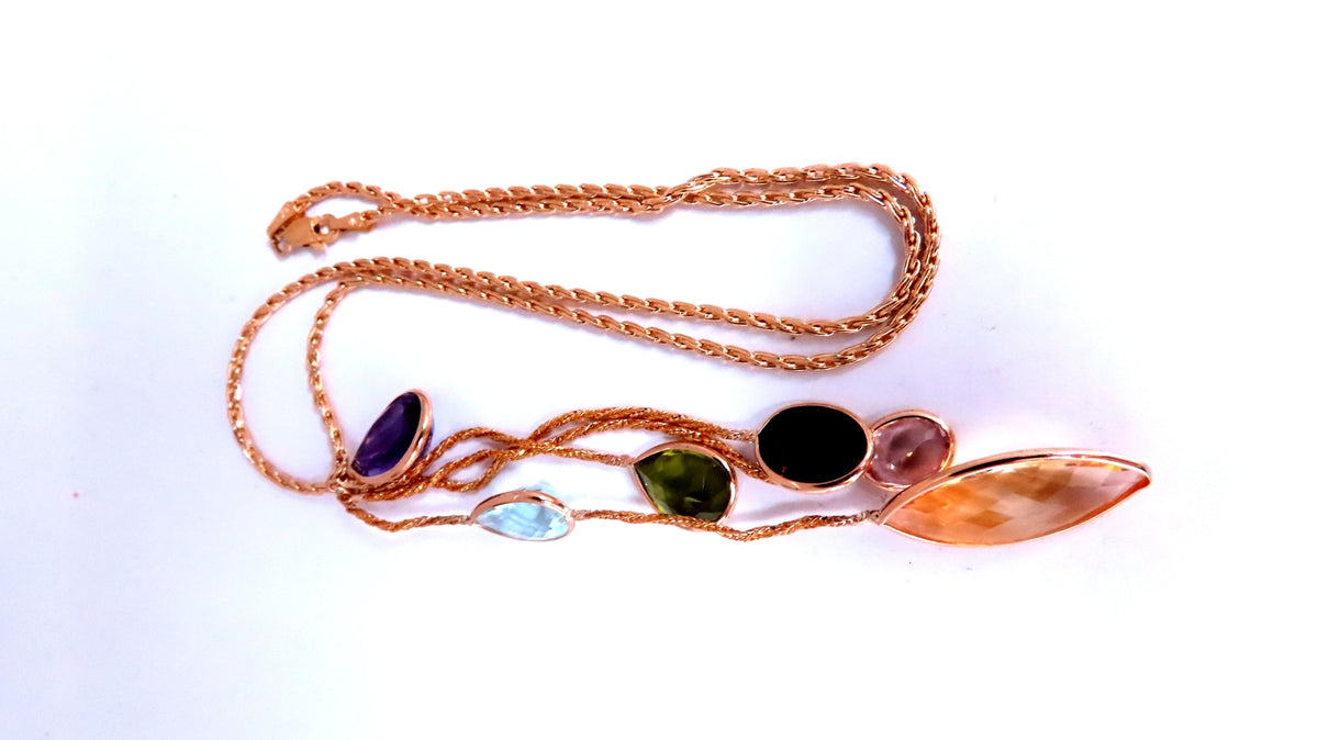 85ct Natural Citrine Amethyst Peridot Garnet Dangle Necklace 14kt 12403 *v