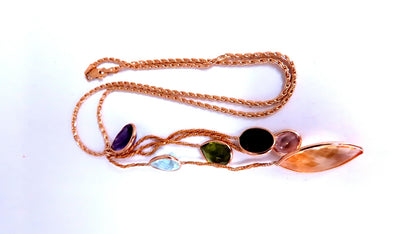 85ct Natural Citrine Amethyst Peridot Garnet Dangle Necklace 14kt 12403 *v