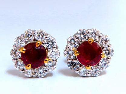 2.20ct Natural Ruby Diamond Cluster Stud earrings 14kt *v