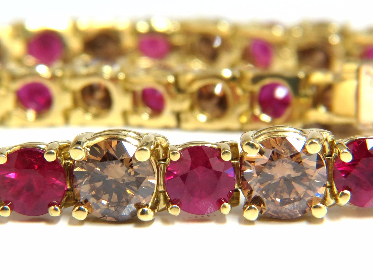 24.14ct Natural Fancy Brown Diamonds Red Ruby Bracelet 18kt Tennis *v