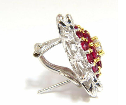 6.26ct Natural Vivid Red Ruby Diamond Domed Clip Earrings 18kt Ref 12350 *v