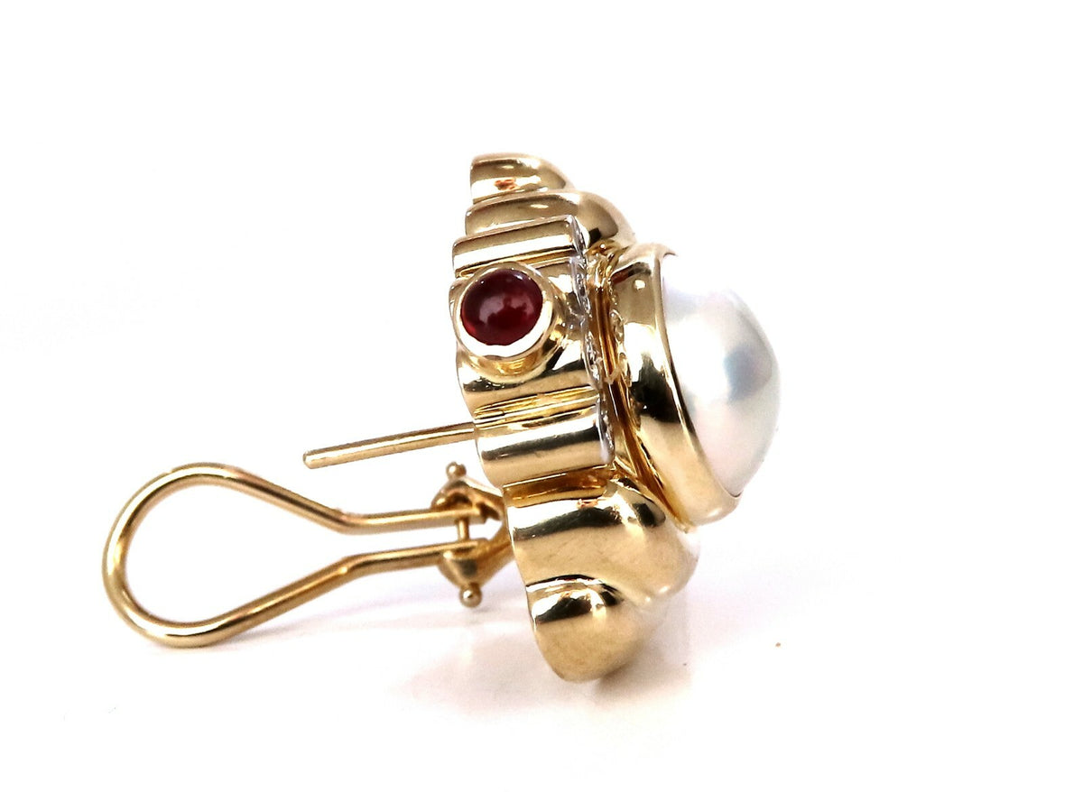 Lagos 11mm Mabe Pearls .60ct Diamonds Clip Earrings 18kt Gold *v
