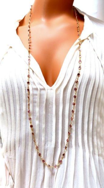 46ct Natural Pink Spinel Diamonds Yard Necklace 14kt Gold 12333 *v