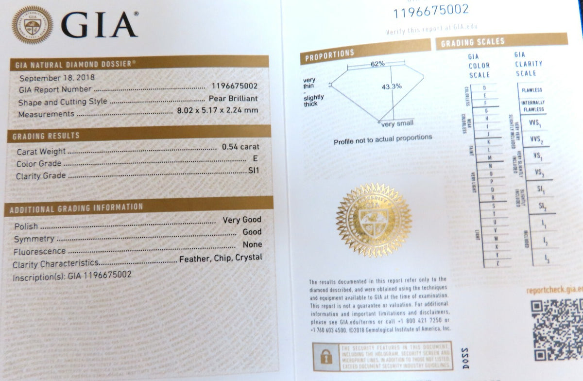 GIA Certified .54ct Natural Pear Shaped Diamond Ring 14kt *v