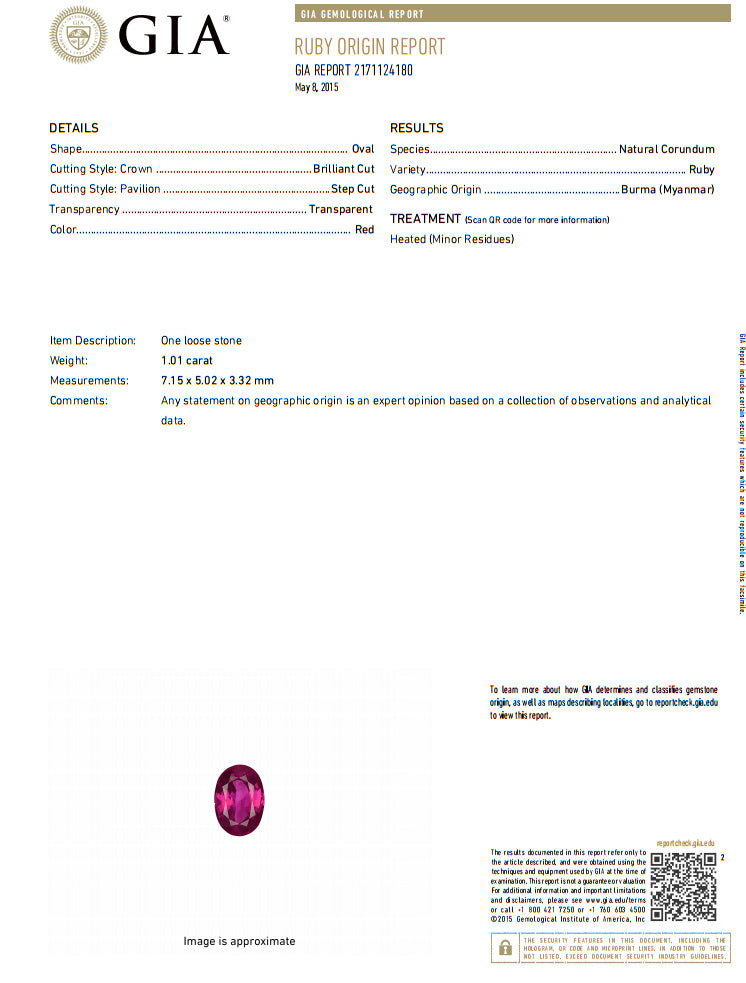 Burma Natural GIA Certified 1.01ct oval cut red ruby .50ct diamonds ring 14kt *v