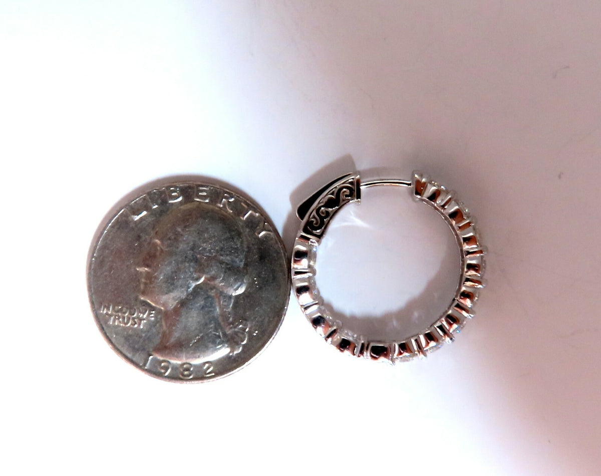 3.43ct Natural Round Diamond hoop earrings 14kt button & share prong *v