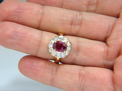 GIA Certified 1.61ct oval cut purple red ruby 1.01ct diamonds ring 18kt *v