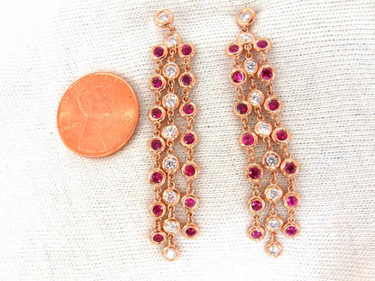 3.00ct natural deep red ruby diamond by yard dangle earrings 14kt *v