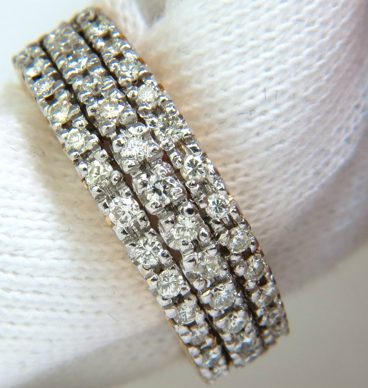 1.23CT NATURAL DIAMONDS BAND RING H/VS CLASSIC 3 ROWS 14KT GOLD *v