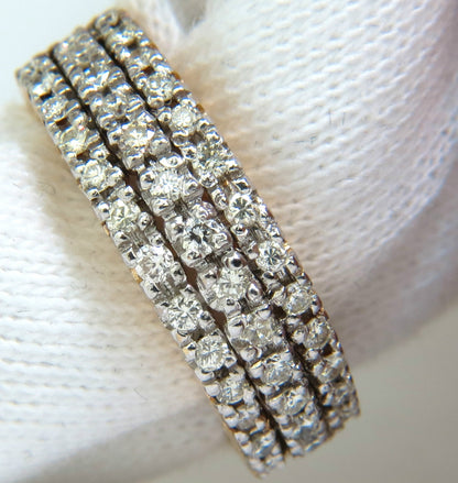 1.23CT NATURAL DIAMONDS BAND RING H/VS CLASSIC 3 ROWS 14KT GOLD *v