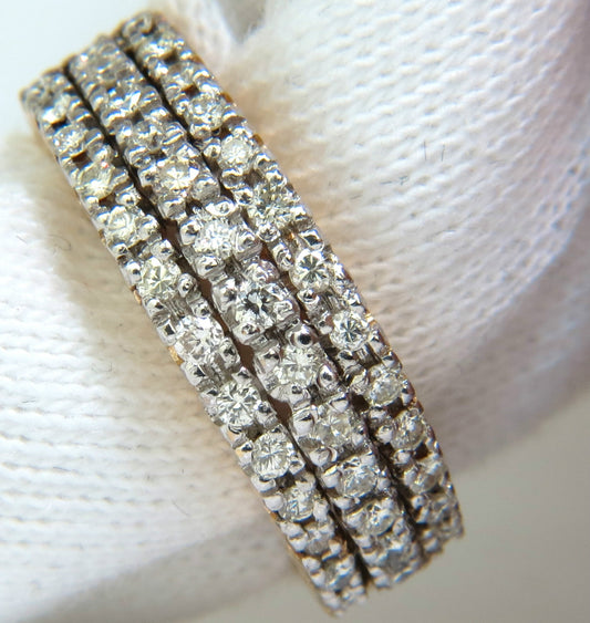 1.23CT NATURAL DIAMONDS BAND RING H/VS CLASSIC 3 ROWS 14KT GOLD *v