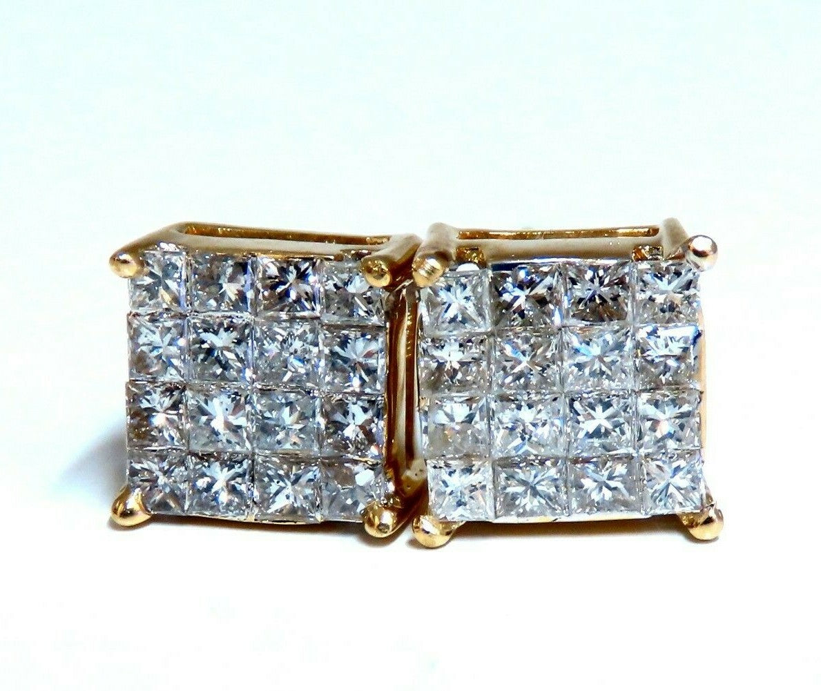 1.06ct Natural Diamonds Cluster Channel Princess Clip Earrings 14 Karat *v