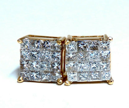 1.06ct Natural Diamonds Cluster Channel Princess Clip Earrings 14 Karat *v