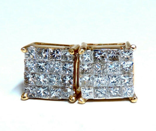 1.06ct Natural Diamonds Cluster Channel Princess Clip Earrings 14 Karat *v