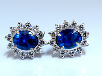 4.19ct Natural Sapphire Diamonds Cluster Earrings 14 Karat gold *v